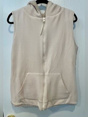 Reversible Cream Sherpa Hooded Vest Women’s Medium Cozy Zip Front